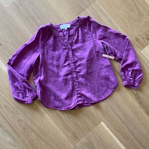 NWT Bella Dahl Gathered Button Top Tencel Purple Size 10